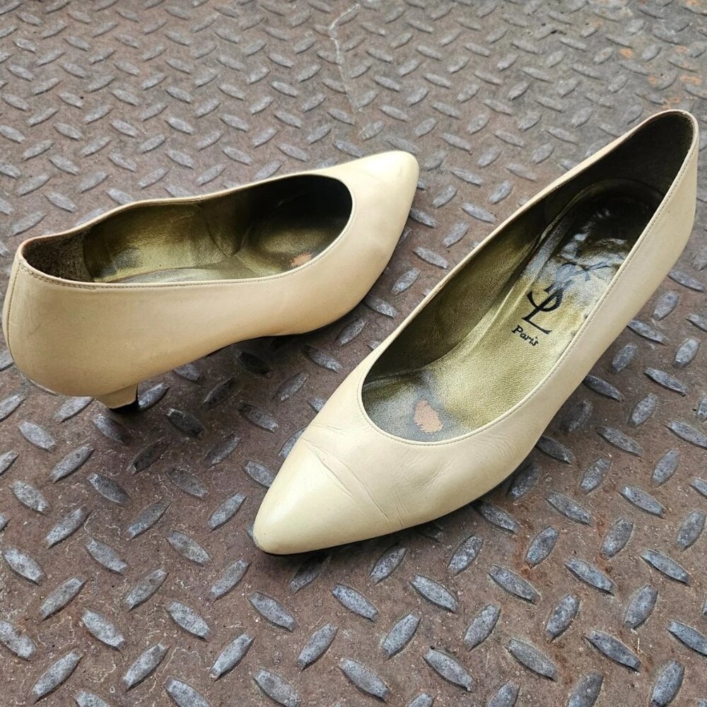 Vintage Yves Saint Laurent Women Heel Sandal Beige Leather Upper Shoes Size 36.5 - Picture 3 of 12